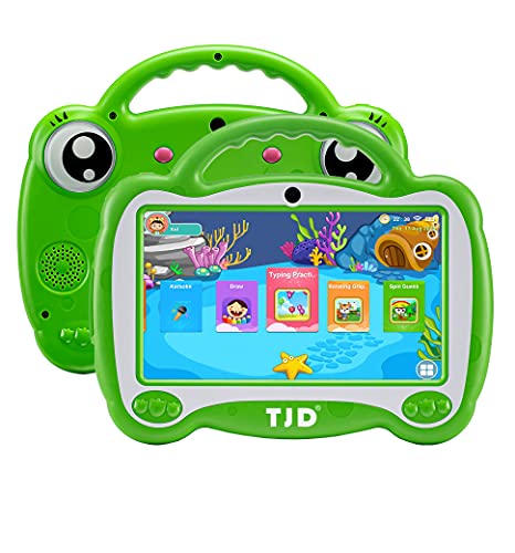 TJD 7 inch MT-761QU Android Kids Tablet,Educational Tablets for Kids,Parental Control and Learning Game Apps,with Built-in Stand,2GB RAM 16GB ROM,1024 x 600 TN Screen,Green
