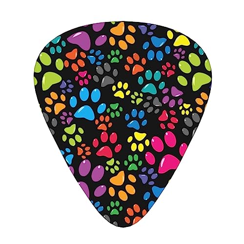 ギターピック 12枚 3種類の厚さ カラフルな犬 足 漫画の背景 ギターピックセット ピックケース 収納ボックス付き アコーステイクギター エレキギター ウクレレ マンドリン ベース バンジョー用 片面印刷 初心者用 ベース用ピック ギター Abs素材 エ