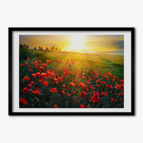 Photo Affiche Cadre en Bois Décoratif Tulup 70x50 cm Grand Tableau Moderne Coquelicots
