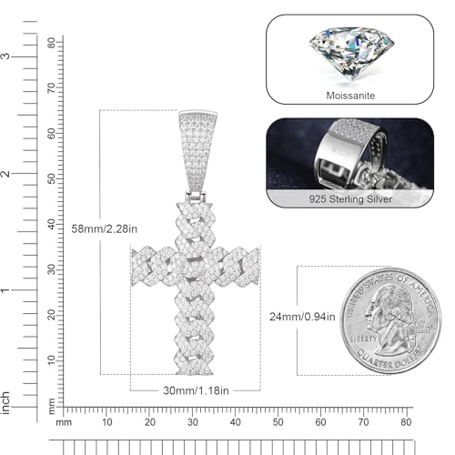 Moissanite Cross Necklace 2.7 Carat Iced Out Moissanite Cross Pendant 925 Sterling Silver Cross Chain Necklace D Color VVS1 18k Gold Plated Christian Pendant3
