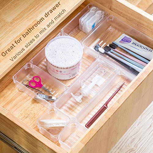 Qozary 23 Pack Clear Plastic Drawer Organizer Containers, Storage for Desk Drawers Trays, Kitchen Bathroom Makeup Drawer Dividers with 5-Size Large Capacity Bins, 23 Trays for Bedroom Dresser Drawer - Thumbnail 6