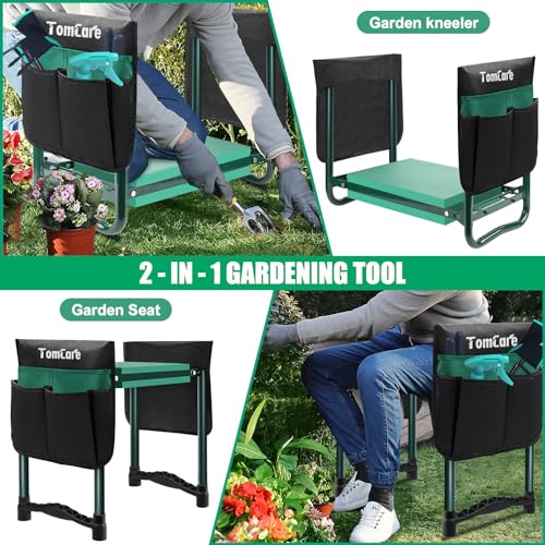 TomCare Garden Kneeler and Seat 10.64” Wider Larger Soft Kneeling Pad Garden Bench with 2 Large Tool Pouches Heavy Duty Garden Stool Foldable Tools Gardening Gifts for Women Men Gardeners - Image 6