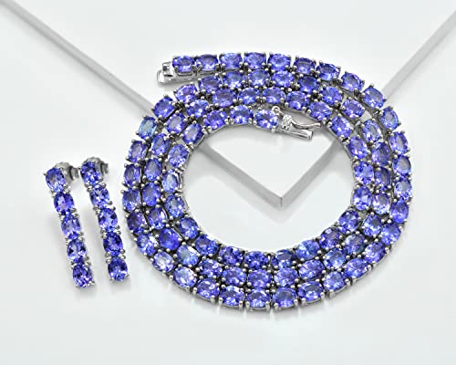 Natural Tanzanite 5X4 MM Oval Cut Gemstone Tennis Necklace 925 Sterling Silver December Birthstone Tanzanite Jewelry Proposal Gift For Girlfriend (NEC-8204)2
