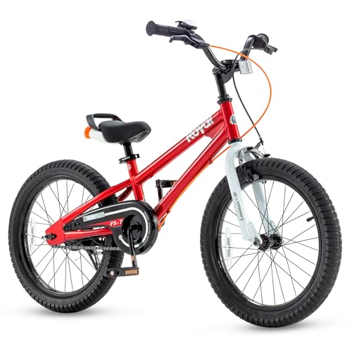 Royalbaby Freestyle 7 Kids Bike 18 Inch Wheel Dual Handbrakes Bicycle Beginners Boys Girls Ages 5-8 Years, Kickstand and Water Bottle Included, Red