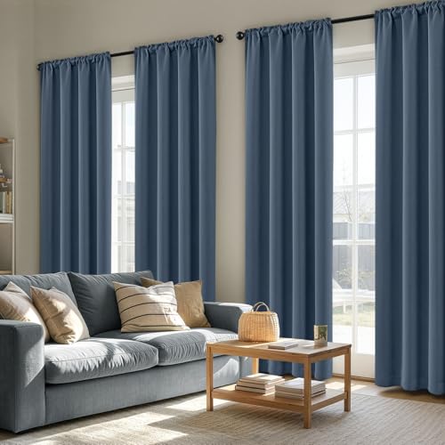 Image of MIULEE Stone Blue Blackout Curtains 84 Inch Length for Bedroom 4 Panels | Solid Light Blocking Drapes, Room Thermal Insulation, Privacy Window Treatment Curtains,Top and Bottom Rod Pocket