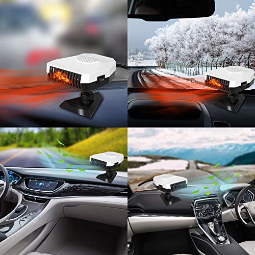 Portable Heater for Car, Car Heater & Cooling Fan 12V 150W Windshield Defogger Defroster, Fast Heating, 360-degree Rotation (White) - Thumbnail 4