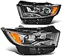 [Halogen Model] Pair of Projector Headlights Assembly Compatible with Ford Edge 2015-2018, Driver and Passenger Side, Black Housing Amber Corner