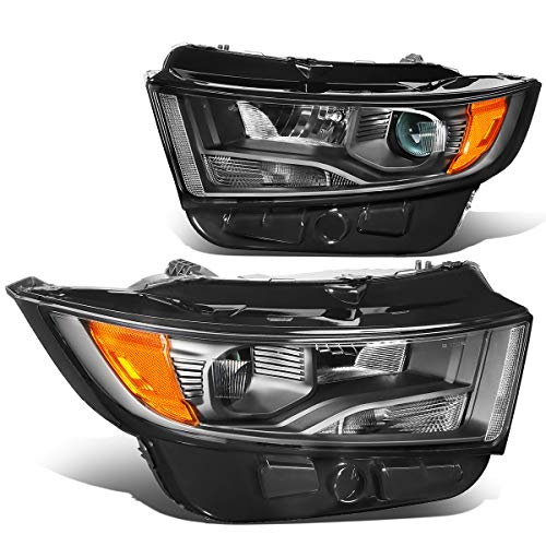 [Halogen Model] Pair of Projector Headlights Assembly Compatible with Ford Edge 2015-2018, Driver and Passenger Side, Black Housing Amber Corner