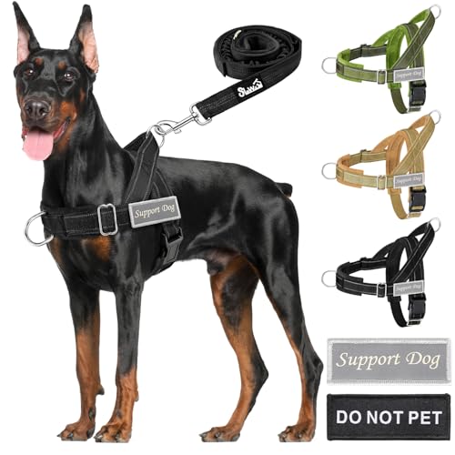 SlowTon Set di guinzaglio e imbracatura per cani di taglia medio, collo e torace regolabili, guinzaglio per cani da 5,9 piedi, morbida imbracatura militare tattica imbottita e riflettente per cani