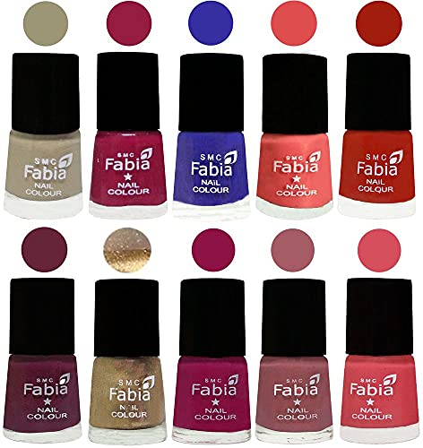 Image of SMC Fabia ALL IN ONE (PACK OF 10), Long Lasting Glossy Nail Polish, 6 ml Each, All Vibrant Colours,01721