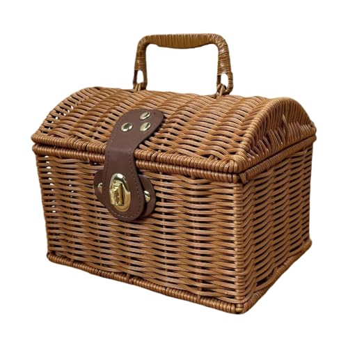 Cesta de picnic de primavera, portador de alimentos de mimbre tejido, caja de almacenamiento grande para pan, accesorio de fotografía estética, accesorio de vacaciones para Pascua, bodas y jardín
