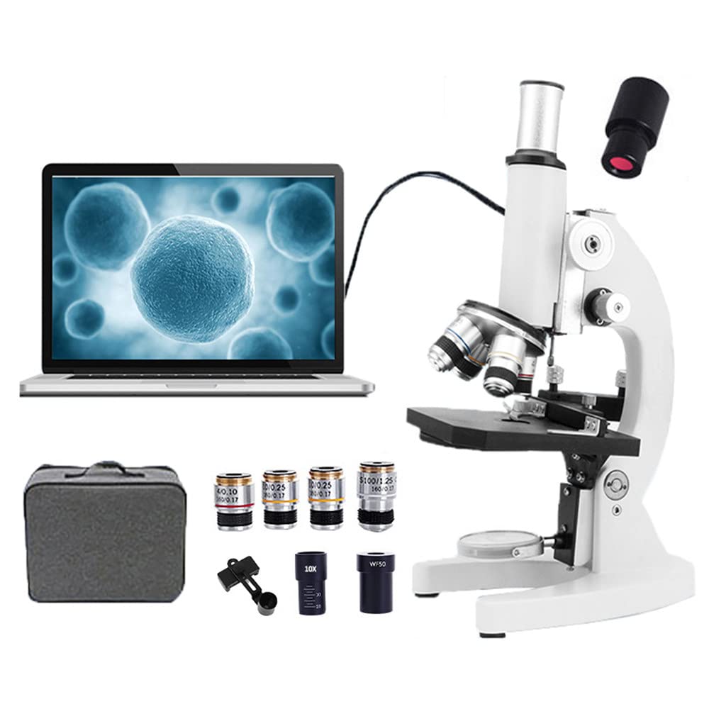 Biologisches Mikroskop 30000X/50000X/70000X + Elektronisches Okular + Telefonadapter + Tragetasche, professionelles monokulares Mikroskop-Set für Studenten, Erwachsene, Lehrlabor, Aquakultur,50000X