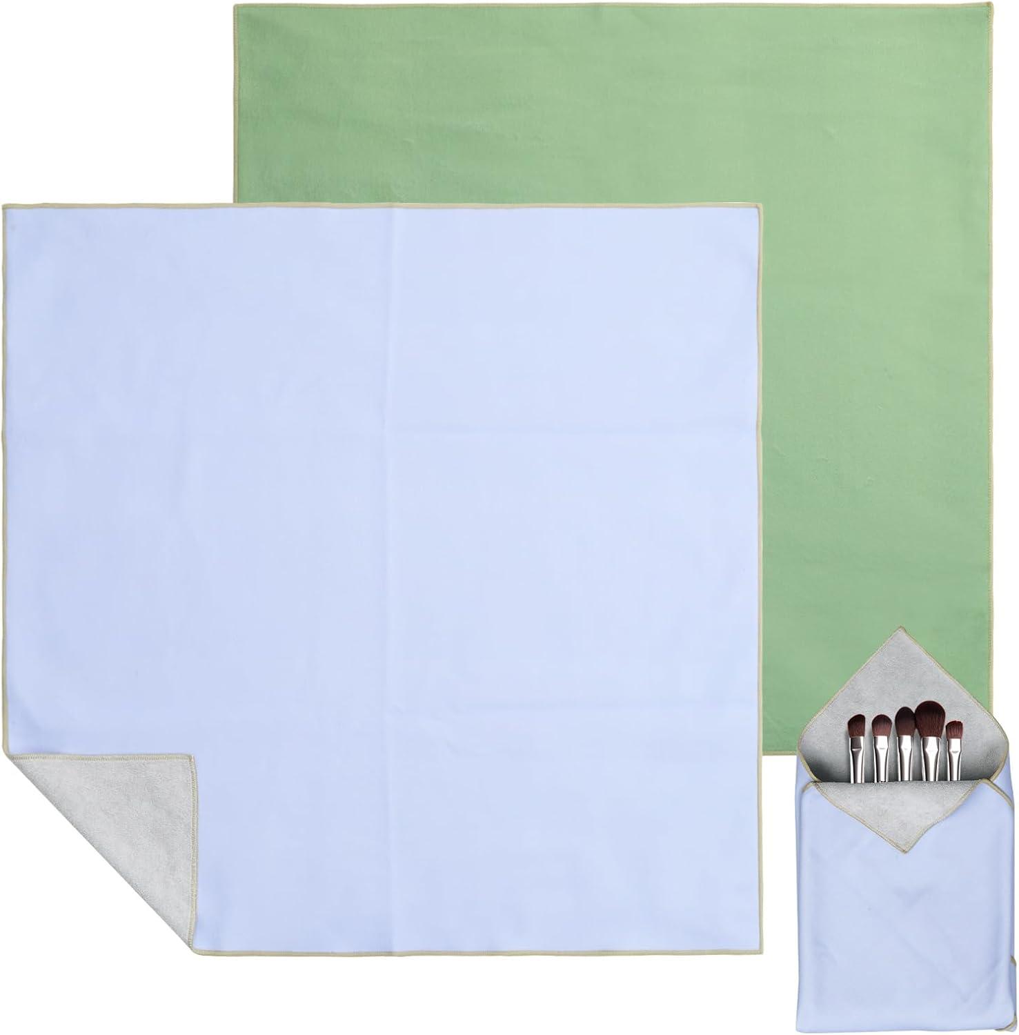 Diakey 2 Pack Self-Adhesive Magic Cloth Makeup Bag, 21.7 x 21.7in Anti-Scratch Lens Camera Wrap, Cosmetic Pouch Organizer Open Lay Flat for Travel Toiletry, Green+Blue