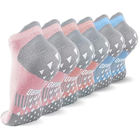 NOVAYARD 6 pairs of non-slip socks, yoga, pilates, barre socks, grip stopper socks for women, Pink + orange + blue, S Cover