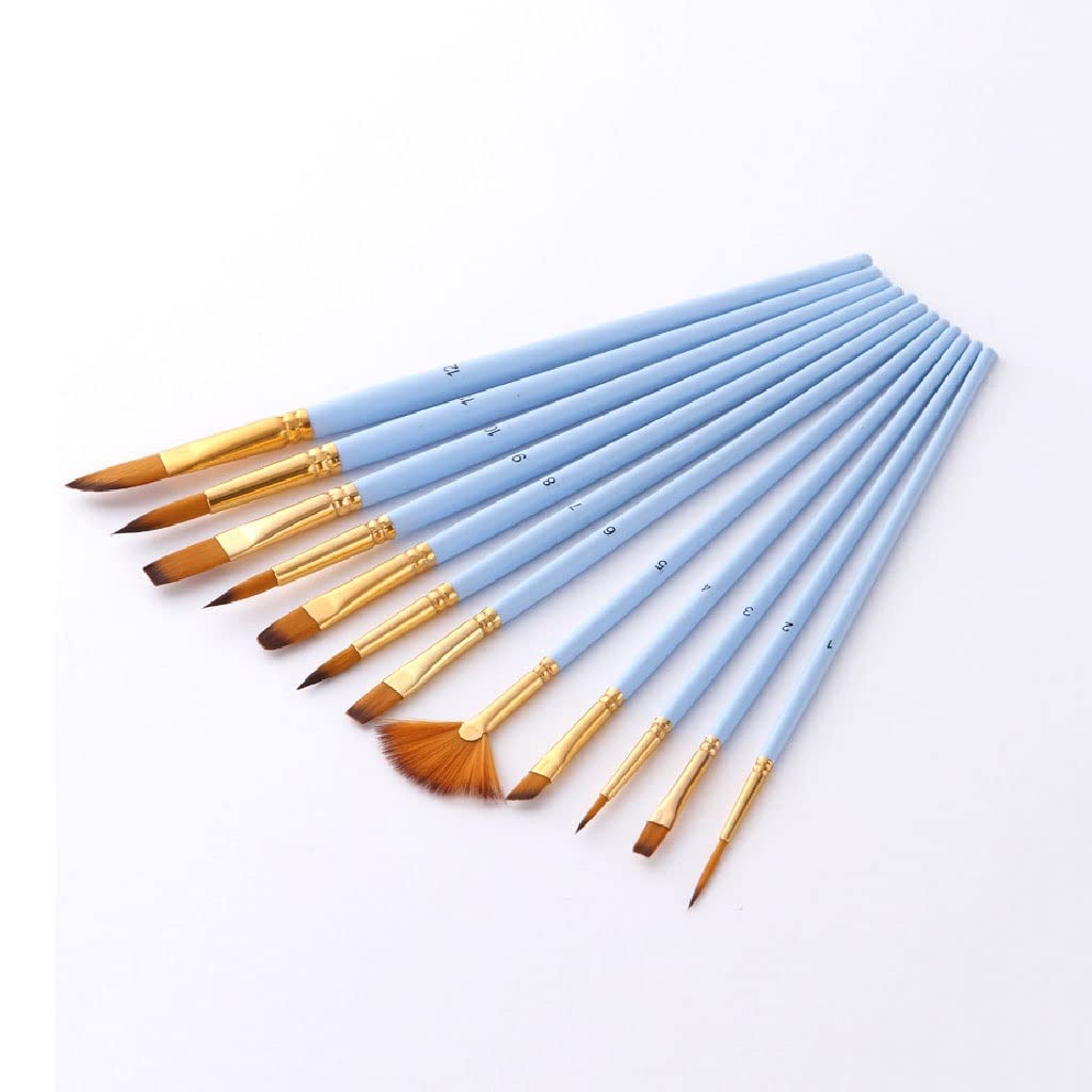 12 Pinsel-Set, Nylon-Haarstil, Verschiedene Größen für Acryl, Öl, Aquarell, Künstler, Zeichenstift
