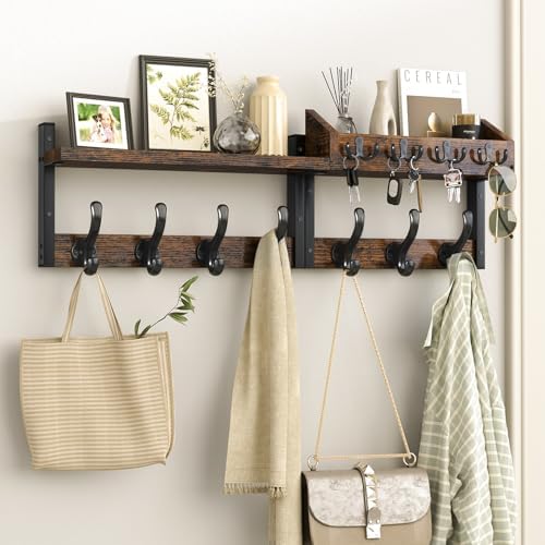 Evermagin 29" Coat Rack Wall Mount with Shelf, 4 in 1 Coat and Ke...