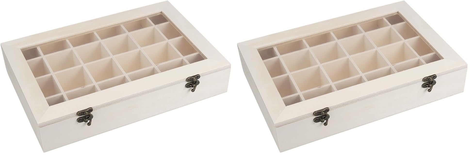 Boîte en bois vitrée 24 cases avec des finitions soignées pour exposition et collection