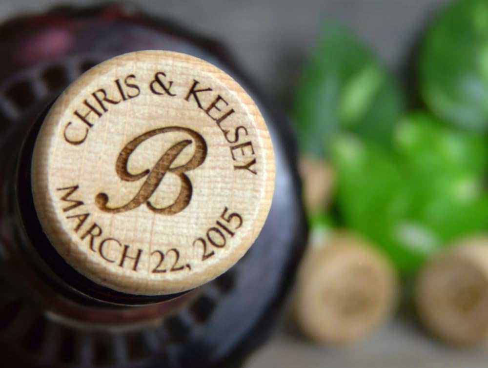 Lot de 100 bouchons de vin en bois personnalisés pour décoration de mariage avec motif laser, cadeau pour invités