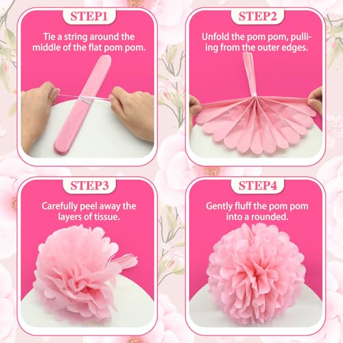 Image of Pink Party Decorations, Tissue Paper Pom Poms Circle Garland for Valentines Day Decorations Pink theme Birthday, Bridal Shower Baby Shower Wedding Romantic Decorations Engagement Party, 16PCS