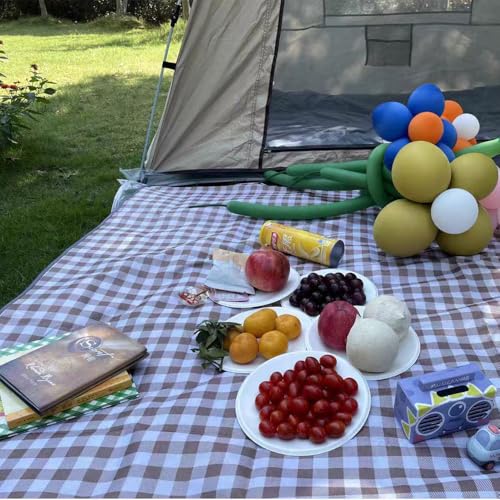 LRUUIDDE Oversize Picnic Beach Blanket, 80''x60'' Outdoor Waterproof Foldable Sandproof Blankets Plaid Picnic Mat for Beach Camping on Grass Picnic Blankets (Brown, 80x60in)