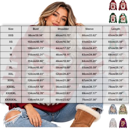 CHENXDZHAO Ugly Christmas Sweater Women Men 2026 Funny Santa Face Snowflake Long Sleeve Hooded Sweatshirts Holiday Party Xmas Hoodies Pullover Tops,01-Red5,L - image 3