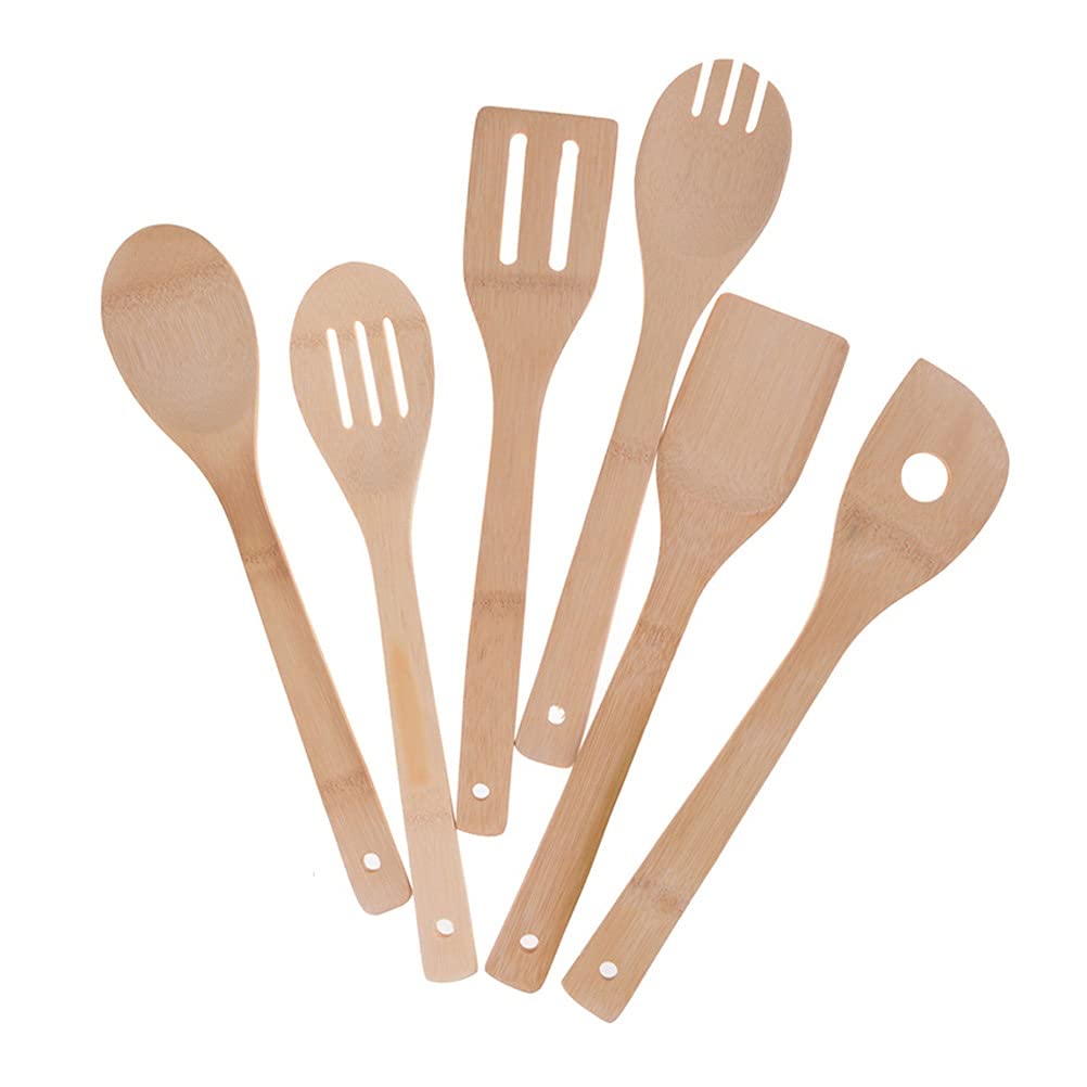 6 pièces/Ensemble ustensiles de Cuisine Bois de Bambou spatule antiadhésive tourneurs de Cuisine Ensemble d'ustensiles tourneurs en Bambou sain cuillère spatule Ensemble de spatule