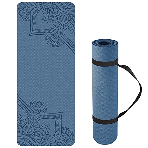 Yoga Mat Non Slip, Pilates Fitness Mats with Alignment Marks, Eco Friendly, Anti-Tear Yoga Mats for Women, Exercise Mats for Home Workout with Carrying Strap