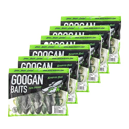 Googan Squad Bandito Bug Fishing Lures - Soft Bait for Bass Fishing Swim Baits with Unique Kicking Action Saltwater and Freshwater Fishing Gear 4 Length - Bama Bug Pack of 6
