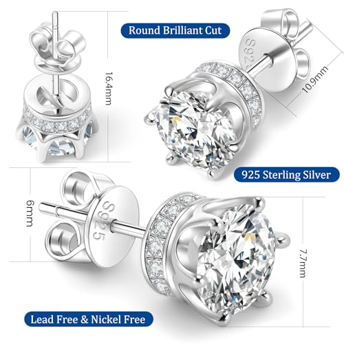 Moissanite Stud Earrings 1.2ct-2.4 ct DF Color Grade Round Cut Lab-Grown Moissanite Earrings 18K White Gold Plated Sterling Silver Friction Back for Women Men4
