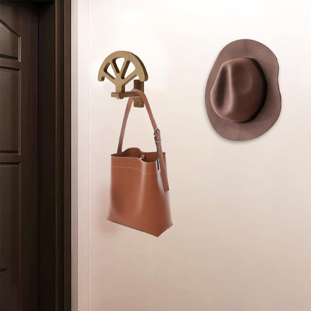 MiOYOOW Ganci per Cappelli in Legno, Supporto per Cappello da Parete con 3 Fibbie Regolabili, Rustico Organizzatore Berretti da Baseball con Visiera, per Piccoli Accessori, Borse, Cuffie