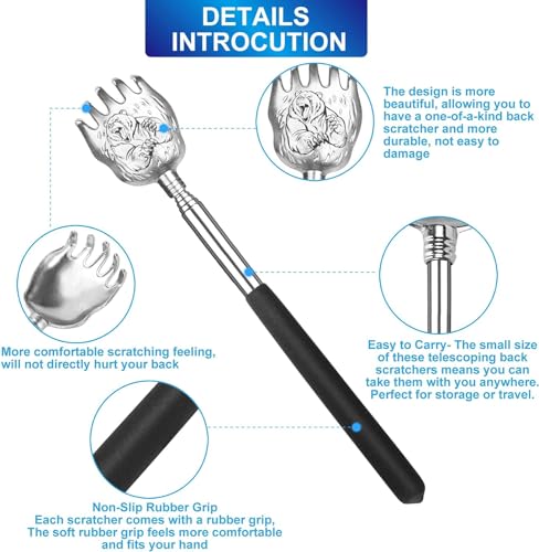 Image of Oversized Back Scratcher Gift Set, 2 Pack, Portable Extendable Stainless Steel Telescoping Massage Tool, Gift /Stocking Stuffers for Men and Women