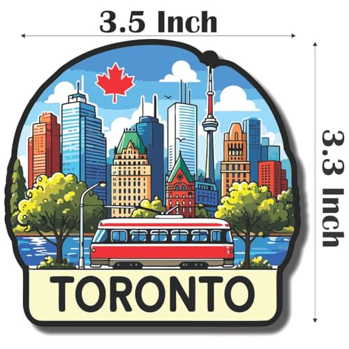 Image of CVANU Toronto Country Landmark Theme 2pcs MDF Fridge Magnet - Wooden Travel Souvenir Refrigerator Decorative Collectible Magnet