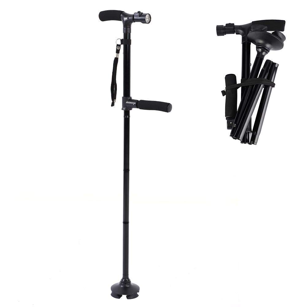 MRKU Bastón Ajustable para Caminar, bastón con luz LED y Base de 4 Puntas, bastón portátil liviano para Hombres