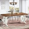 Tribesigns farmhouse dining table for 6 8 people 709 inch rectangular wood dining table with thicken desktop rustic large kitchen table heavy double round wooden leg for dining room brownwhite  urban country home decor
