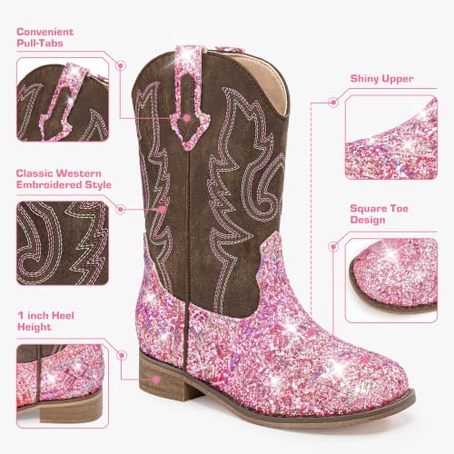 Image of Motasha Girls Cowgirl Boots Unisex-Child Mid Calf Glitter Toddler Cowboy Boot Little Big Kids Western Riding Shoes