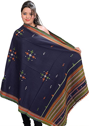 Image of Exotic India Women's Kutch Wool Shawl (SHV95--beige)