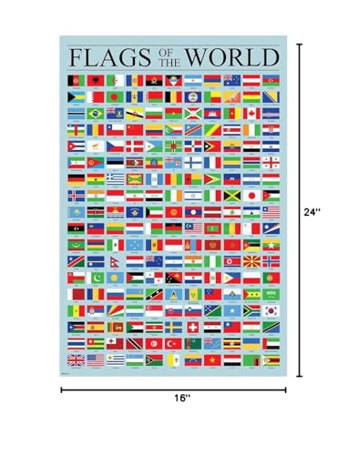 Image of Flags of the World Poster Geography Classroom Decor 2026 International Country Reference Chart Cool Wall Art Print Poster 16x24