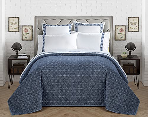 Exclusive Discount 60% Price Luxury Bedding Company Sarita Garden LUX-Bed 1 Pc 100% Cotton Quilt Set, Full/Queen, Blue