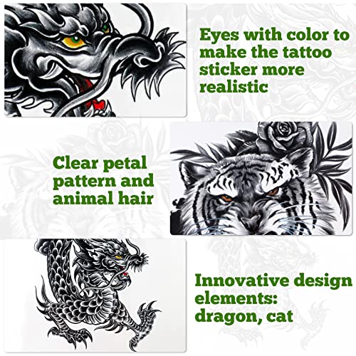 10 Sheets Large Forearm Tattoo Half Sleeve Temp Tattoos For Adults, Konsait Fake Tattoos Realistic Temporary Tattoos For Men Women Long Lasting Waterproof Black Snake Dragon Wolf Tiger Lion Tattoo #TOP5