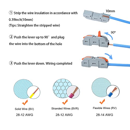 Glutoad 50 Pcs Lever Wire Connectors. 1 To 1 Inline Electrical Connector, 1 Conductor Compact Diy Splicing Connector For Quick Connect 28-12 Awg #TOP2