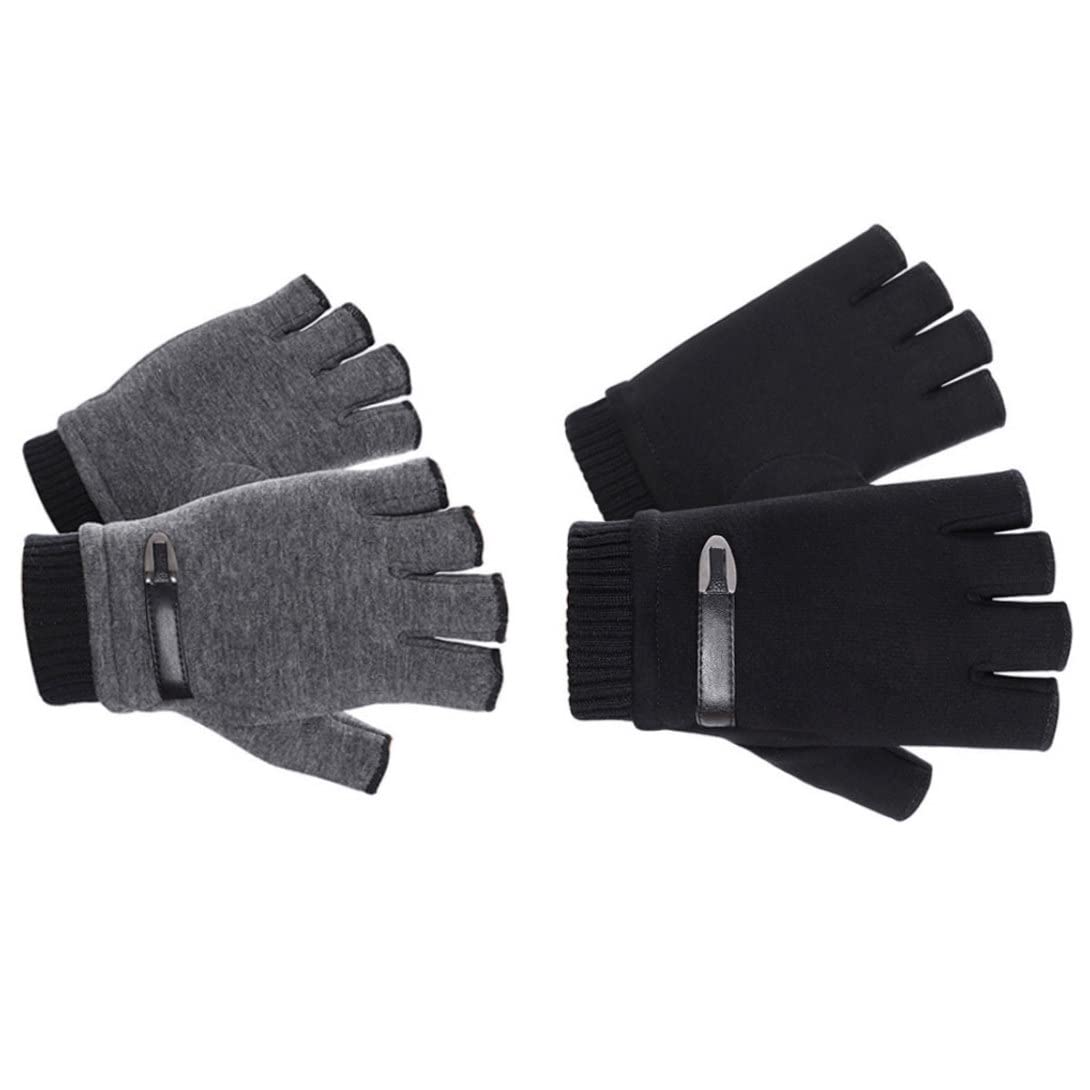 Guantes, Guantes térmicos, Guantes sin dedos Invierno Cálido Manopla de medio dedo Unisex for Ciclismo Moto Correr al aire libre Gris Negro 2 pares, Guantes de invierno, Guantes de medio dedo, Guantes