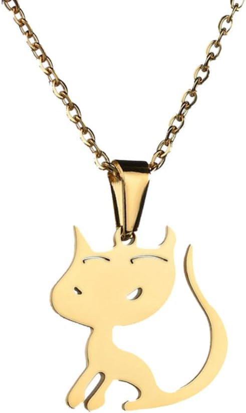 Necklace clifcragrocl,Fashion Women Girl Stainless Steel Cute Cat Pendant Charm Necklace Gift Jewelry - Golden