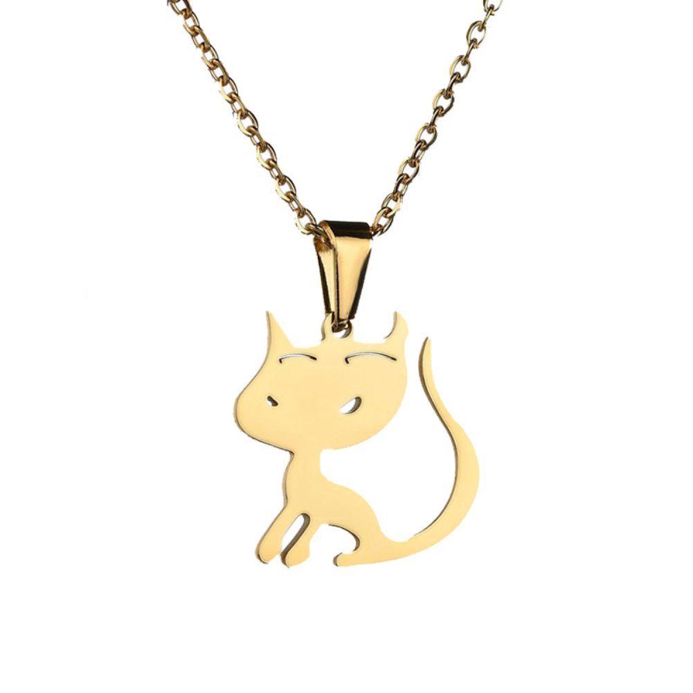 Necklace clifcragrocl,Fashion Women Girl Stainless Steel Cute Cat Pendant Charm Necklace Gift Jewelry - Golden