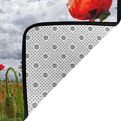 Area Rugs For Living-Room, Red Poppy Flower Printed Bedroom Carpets Non-Slip Floor Mat, Office 72"X48" Rugs #TOP2