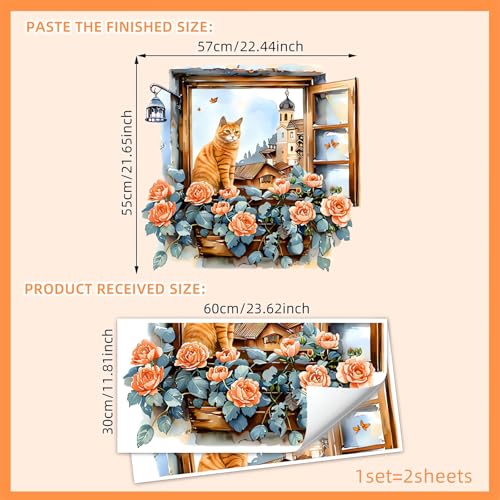 Kit de Vinilos Decorativos de Gato y Flores 30x60 cm miniatura 3