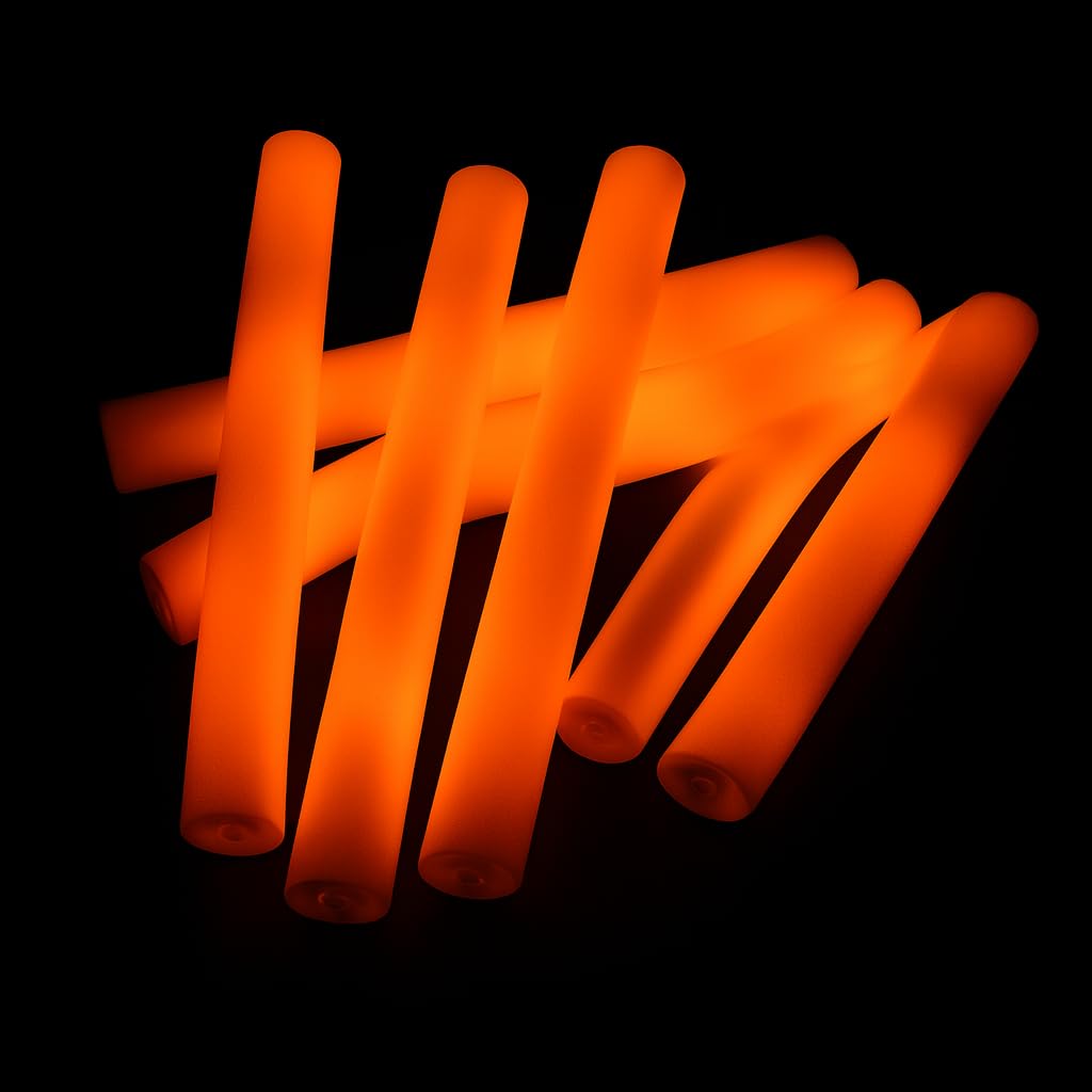 Zenda Club - Lote de 100 palos luminosos LED 48 cm naranja - Palo luminoso de espuma - 3 modos (parpadeo rápido, lento, continuo) - Ideal para fiestas, festivales, Halloween, conciertos