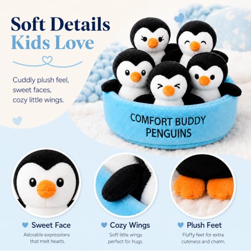 Image of Emotional Support Penguins Set of 5, Cute Stuffed Animals with Unique Personalities, Squishy Comfort Companions, Funny Gifts, Collectible Cute Stuff, Desk Buddies for Friends Penguin Lover (Penguin)