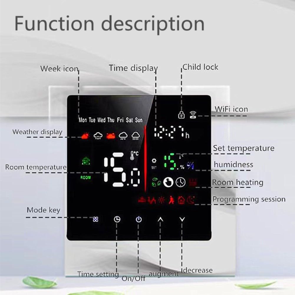 Oceanlend Smart WiFi Thermostat 2.4G für Fußbodenheizung für tuya Smart(Black 16A Electric Heating)