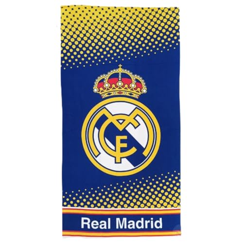 Real Madrid Serviette de Plage Officielle, 70 x 140 cm, Bleu avec Logo du Club