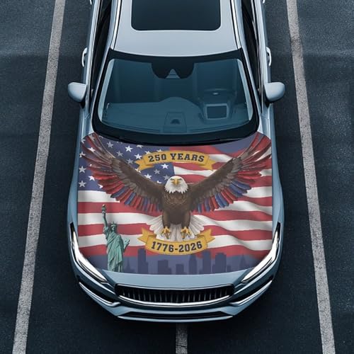 Image of Renewold 250th Anniversary USA Car Hood Cover Protector Hood Covers for Cars Spring Fall Summer Winter Hood Wrap Blanket Women Men Automotive Exterior Accessories Decor for Most Sedan Small SUV Truck